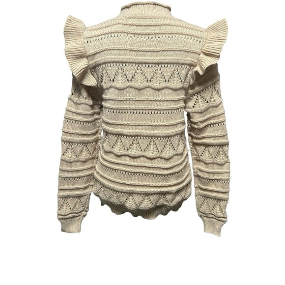 SHEIN Clasi Solid Ruffle Trim Pointelle Knit Sweater Chuncky Preppy Hipster XL - Picture 3 of 6